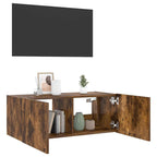 Mobile TV a Parete con Luci LED Rovere Fumo 80x35x31 cm