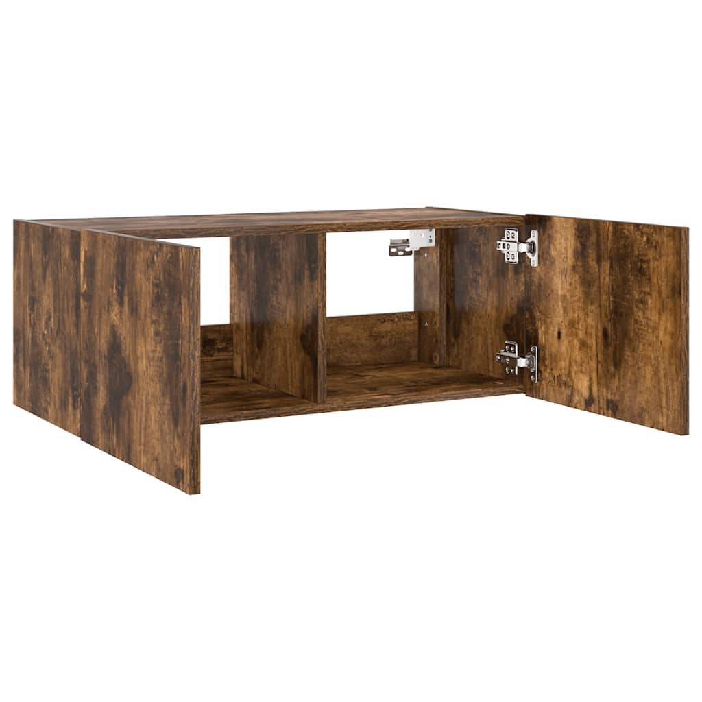 Mobile TV a Parete con Luci LED Rovere Fumo 80x35x31 cm