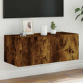 Mobile TV a Parete con Luci LED Rovere Fumo 80x35x31 cm