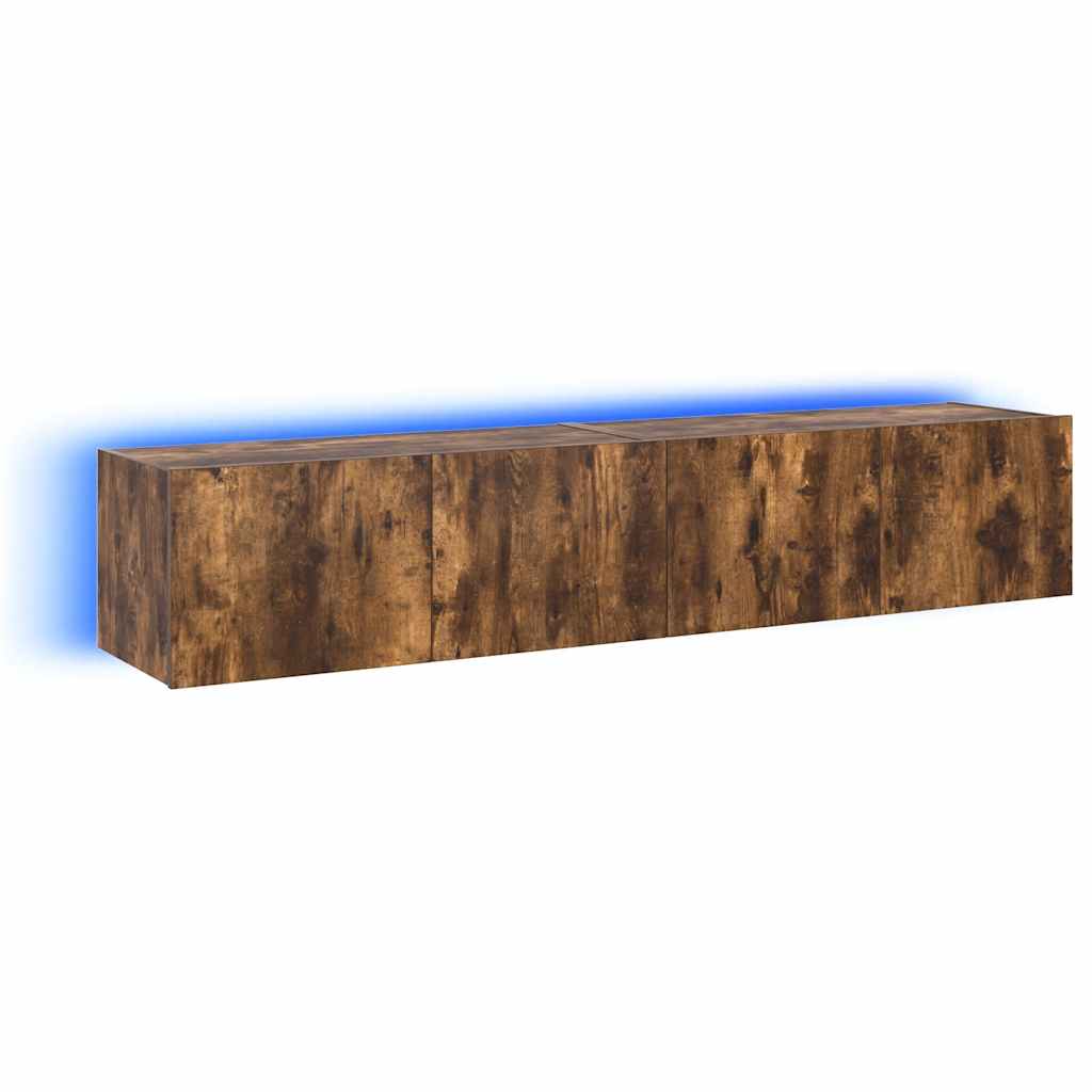 Mobili TV a Parete con Luci LED 2pz Rovere Fumo 80x35x31 cm