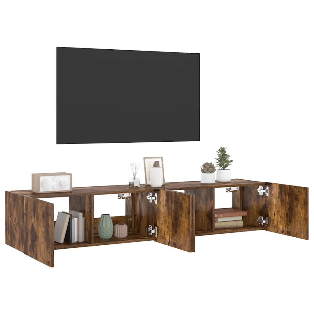 Mobili TV a Parete con Luci LED 2pz Rovere Fumo 80x35x31 cm