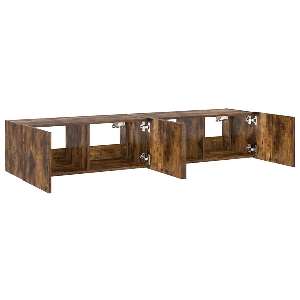 Mobili TV a Parete con Luci LED 2pz Rovere Fumo 80x35x31 cm