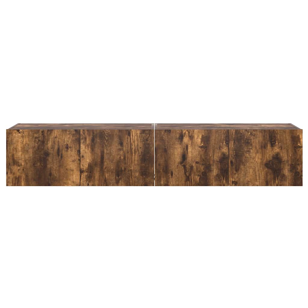 Mobili TV a Parete con Luci LED 2pz Rovere Fumo 80x35x31 cm