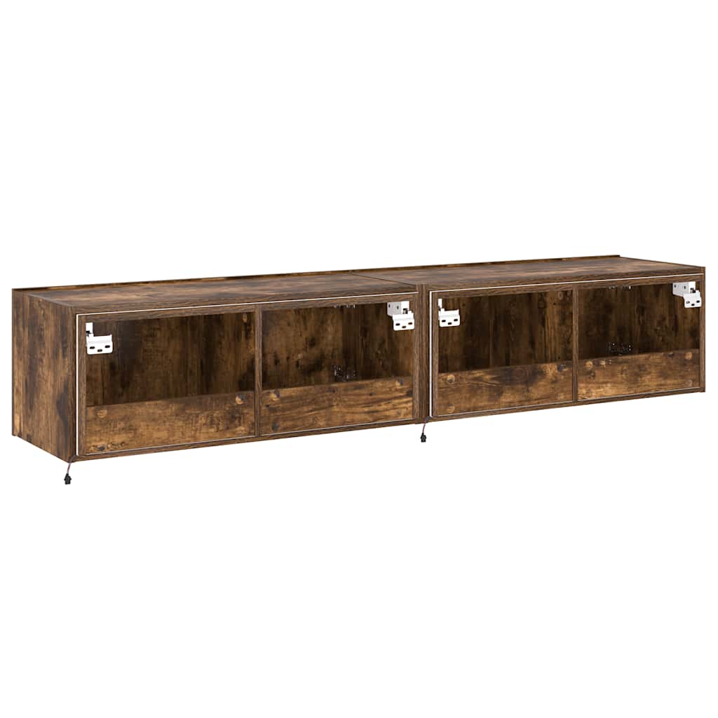 Mobili TV a Parete con Luci LED 2pz Rovere Fumo 80x35x31 cm