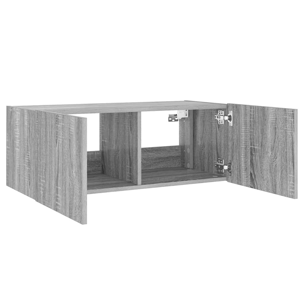 Mobile TV a Parete con Luci LED Grigio Sonoma 80x35x31 cm