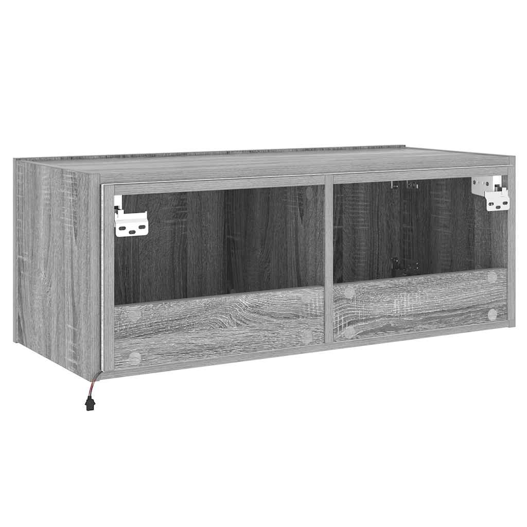 Mobile TV a Parete con Luci LED Grigio Sonoma 80x35x31 cm