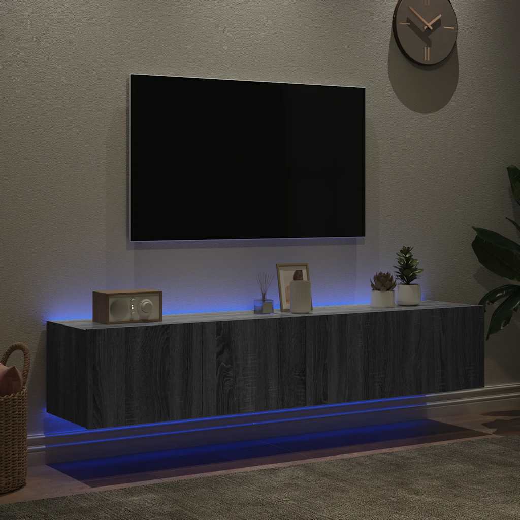 Mobili TV a Parete con Luci LED 2pz Grigio Sonoma 80x35x31 cm