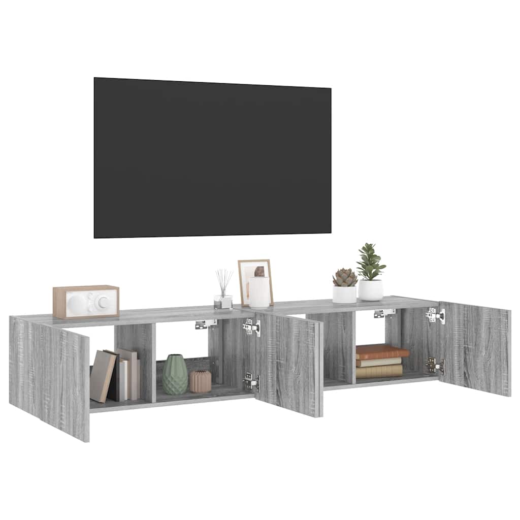 Mobili TV a Parete con Luci LED 2pz Grigio Sonoma 80x35x31 cm