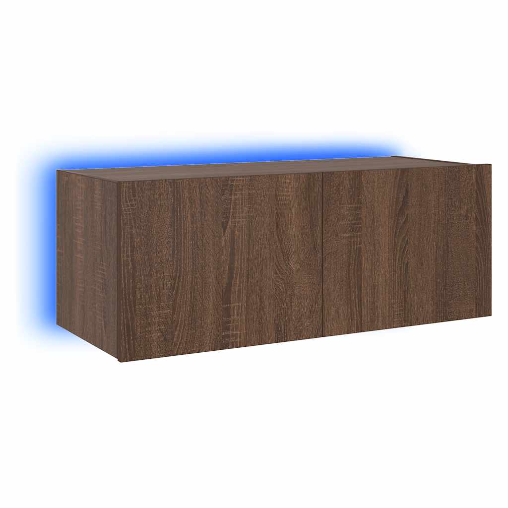 Mobile TV a Parete con Luci LED Rovere Marrone 80x35x31 cm
