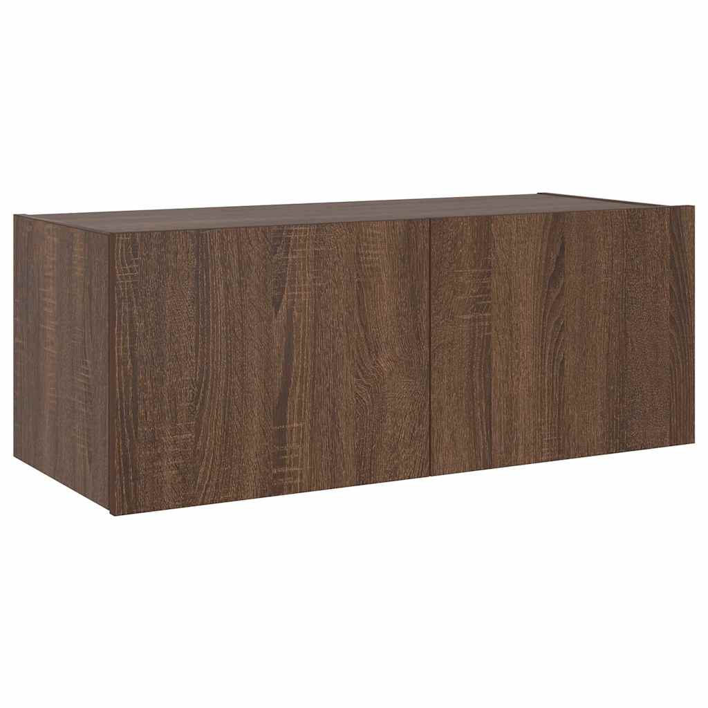 Mobile TV a Parete con Luci LED Rovere Marrone 80x35x31 cm
