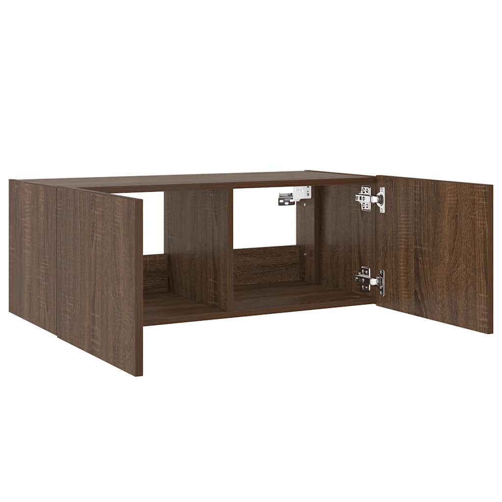Mobile TV a Parete con Luci LED Rovere Marrone 80x35x31 cm