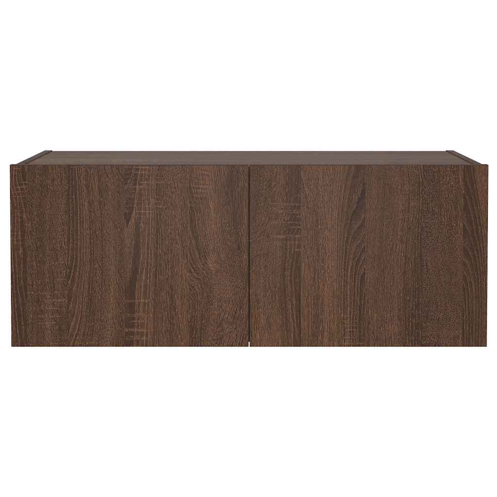 Mobile TV a Parete con Luci LED Rovere Marrone 80x35x31 cm