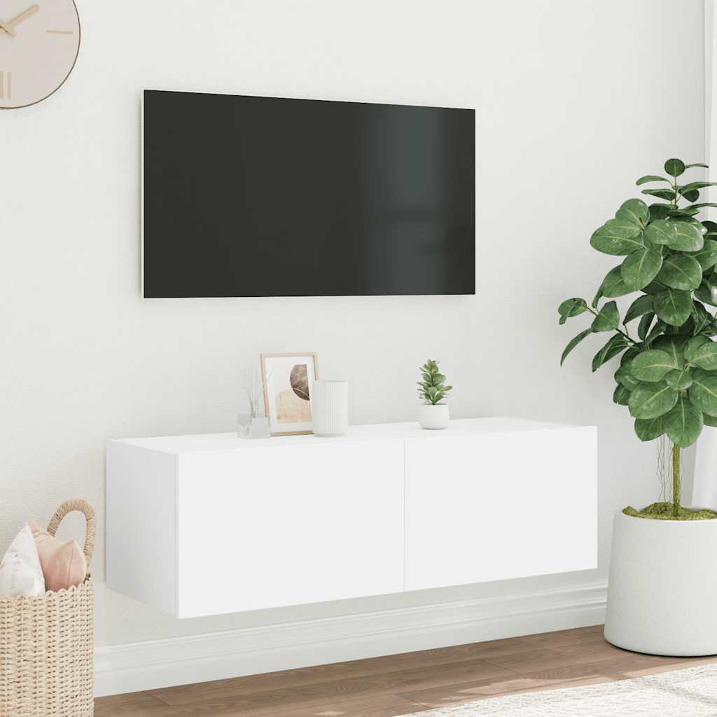 Mobile TV a Parete con Luci LED Bianco 100x35x31 cm