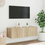 Mobile TV a Parete con Luci LED Rovere Sonoma 100x35x31 cm