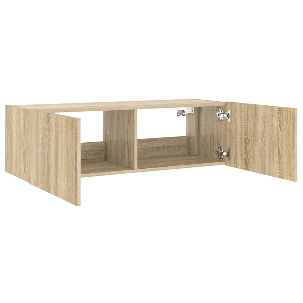 Mobile TV a Parete con Luci LED Rovere Sonoma 100x35x31 cm
