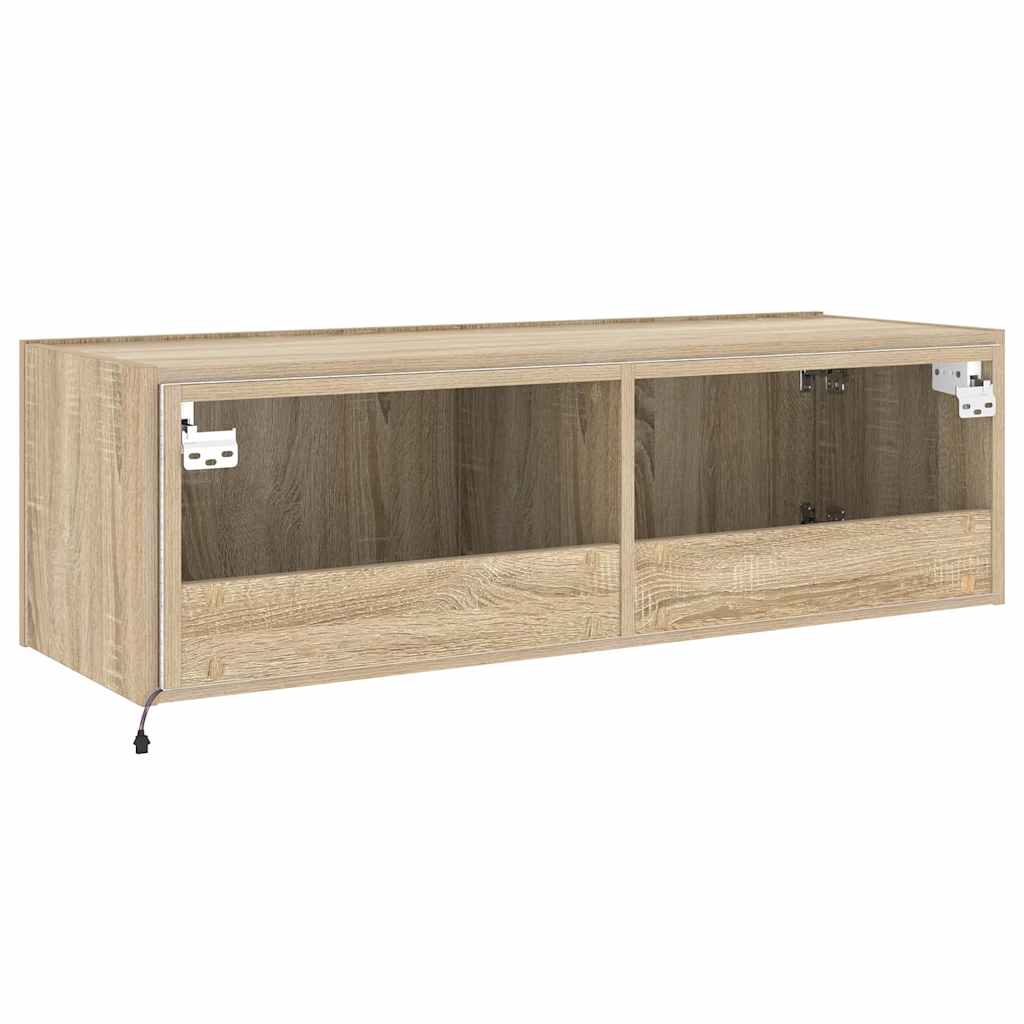 Mobile TV a Parete con Luci LED Rovere Sonoma 100x35x31 cm