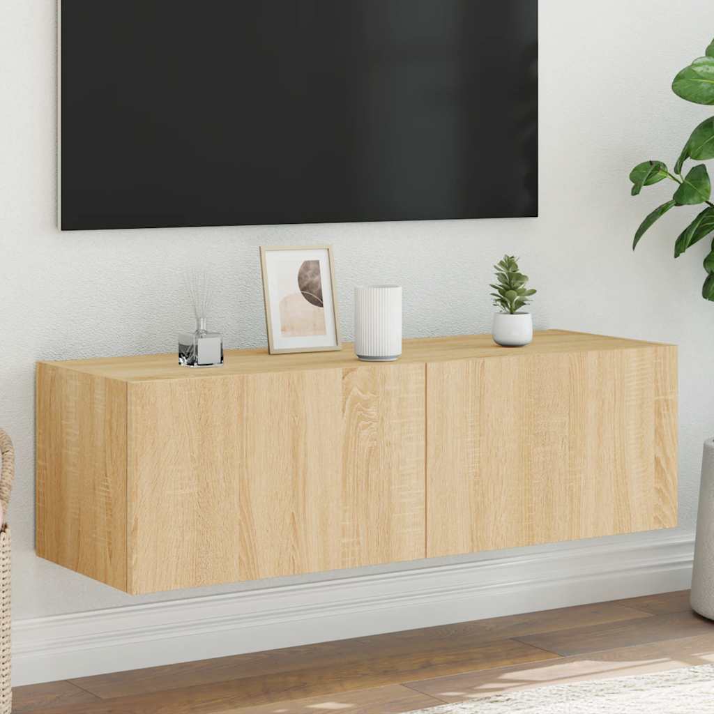 Mobile TV a Parete con Luci LED Rovere Sonoma 100x35x31 cm