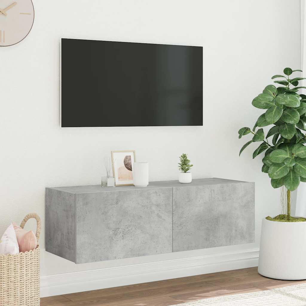 Mobile TV a Parete con Luci LED Grigio Cemento 100x35x31 cm