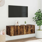Mobile TV a Parete con Luci LED Rovere Fumo 100x35x31 cm