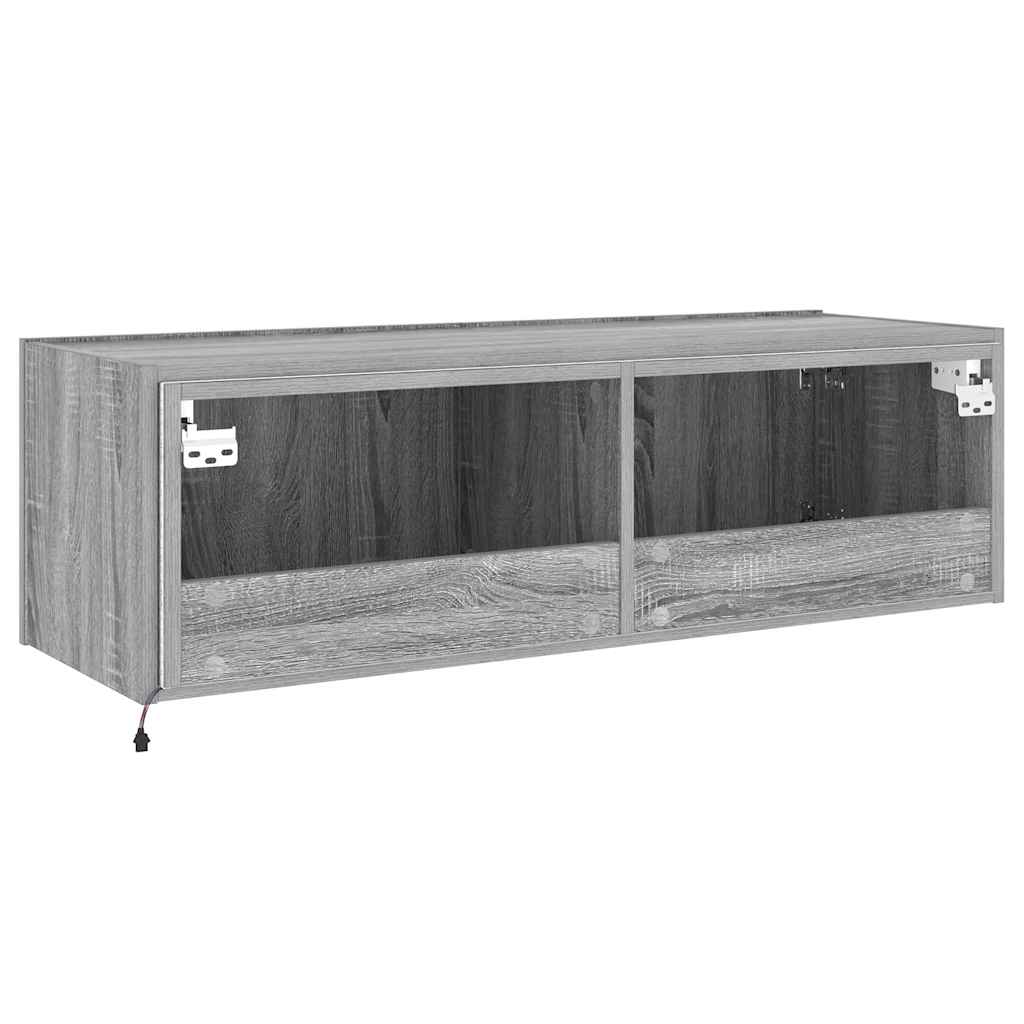 Mobile TV a Parete con Luci LED Grigio Sonoma 100x35x31 cm