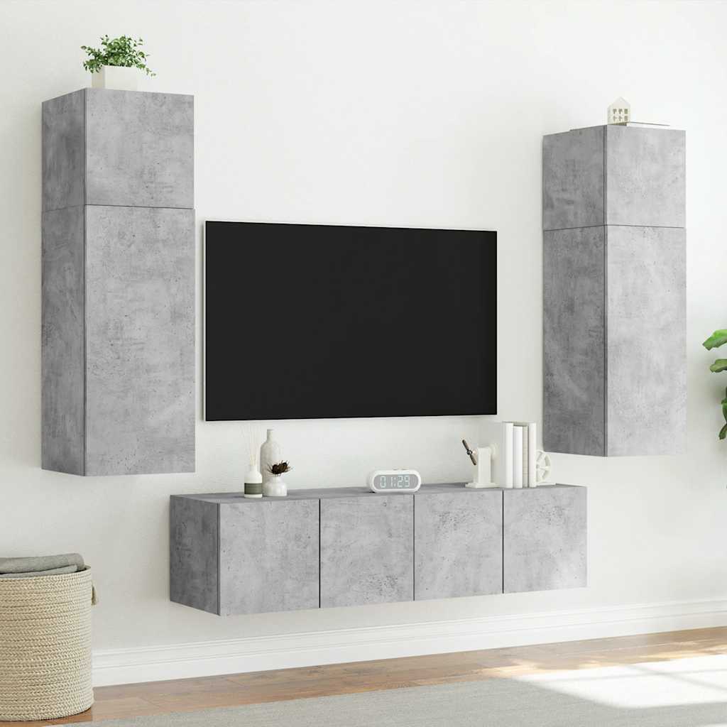 Mobile TV a Parete con Luci LED Grigio Cemento 60x35x41 cm