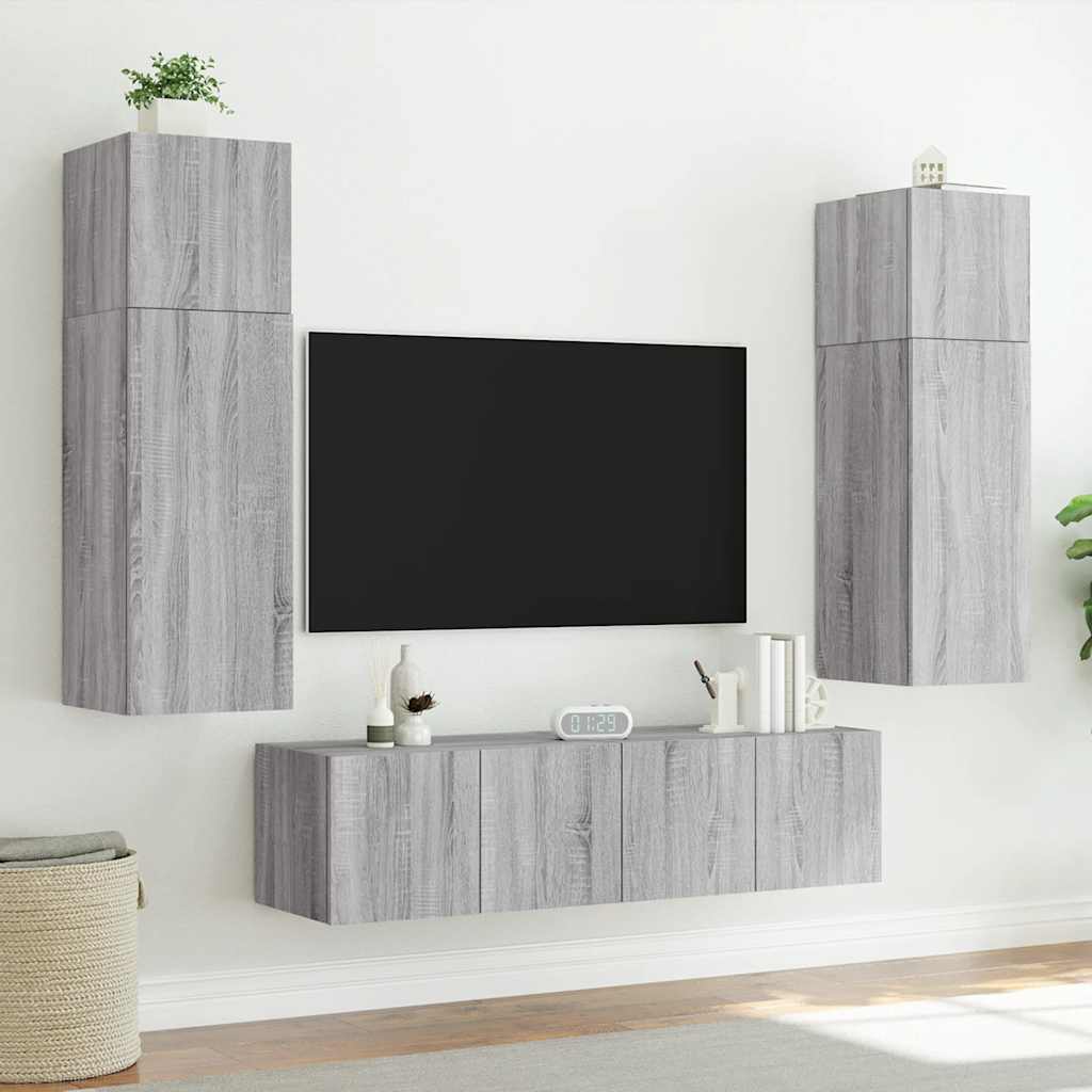 Mobili TV a Parete con Luci LED 2pz Grigio Sonoma 60x35x41 cm