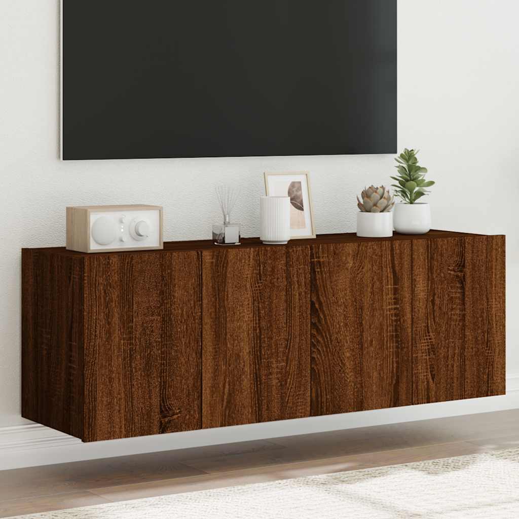 Mobili TV a Parete con Luci LED 2pz Rovere Marrone 60x35x41 cm