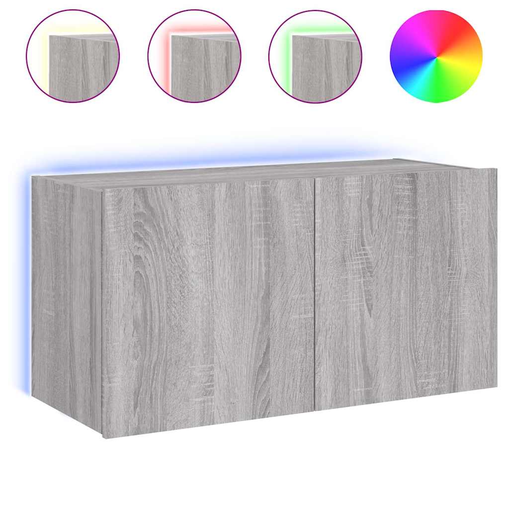 Mobile TV a Parete con Luci LED Grigio Sonoma 80x35x41 cm
