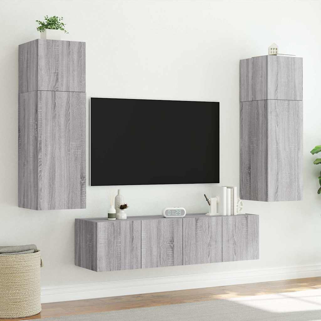 Mobile TV a Parete con Luci LED Grigio Sonoma 80x35x41 cm