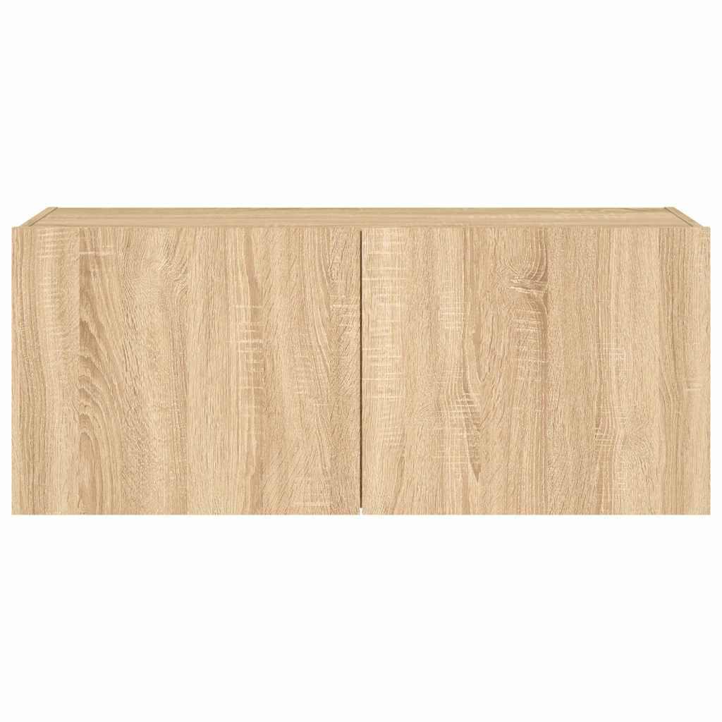 Mobile TV a Parete con Luci LED Rovere Sonoma 100x35x41 cm