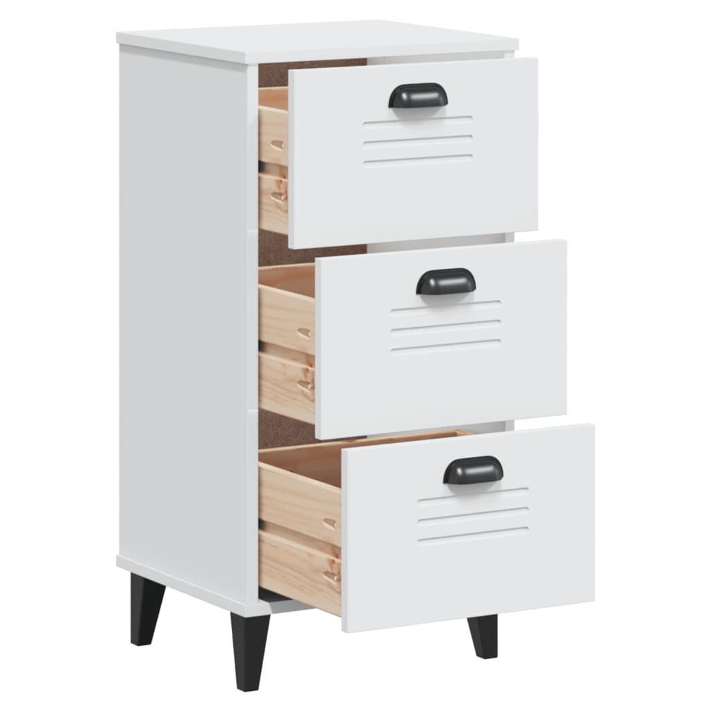 Comodino VIKEN Bianco in Legno Massello di Pino