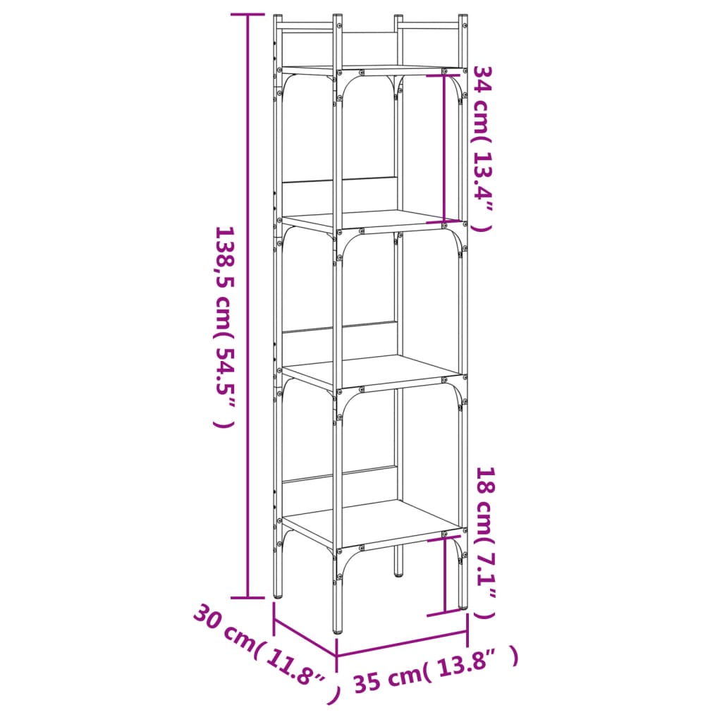 Libreria 4Ripiani Grigio Sonoma 35x30x138,5cm Legno Multistrato