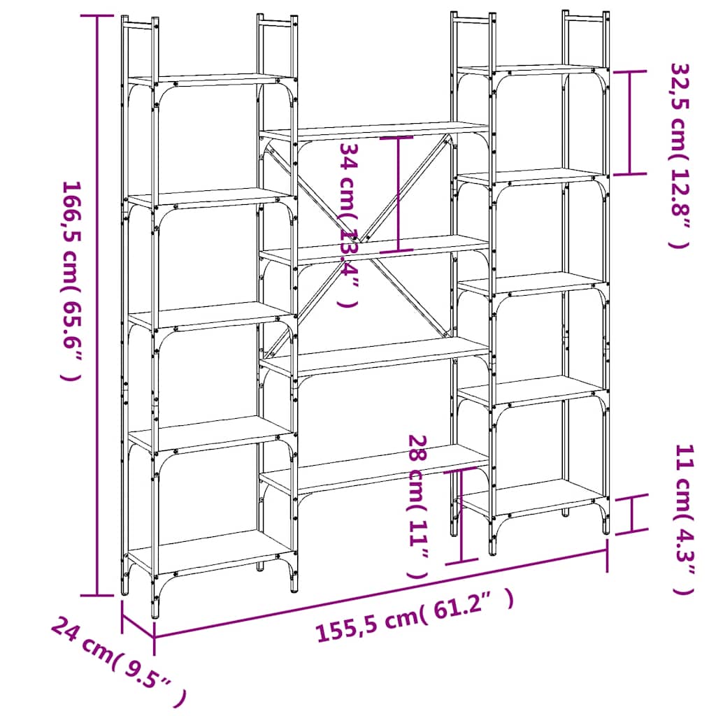 Libreria Nera 155,5x24x166,5 cm in Legno Multistrato