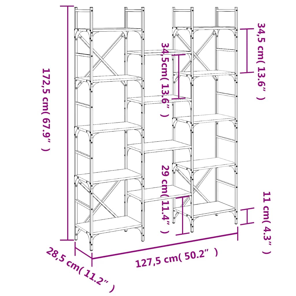Libreria Nera 127,5x28,5x172,5 cm in Legno Multistrato