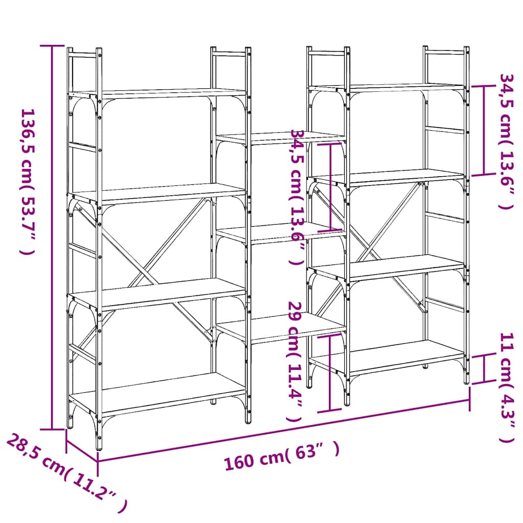 Libreria Nera 160x28,5x136,5 cm in Legno Multistrato
