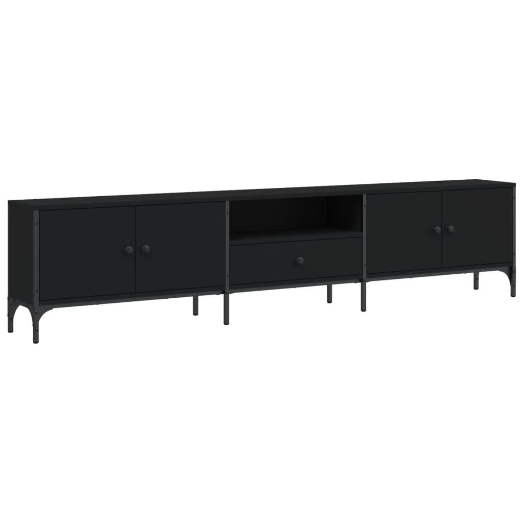 Mobile TV con Cassetto Nero 200x25x44 cm in Legno Multistrato