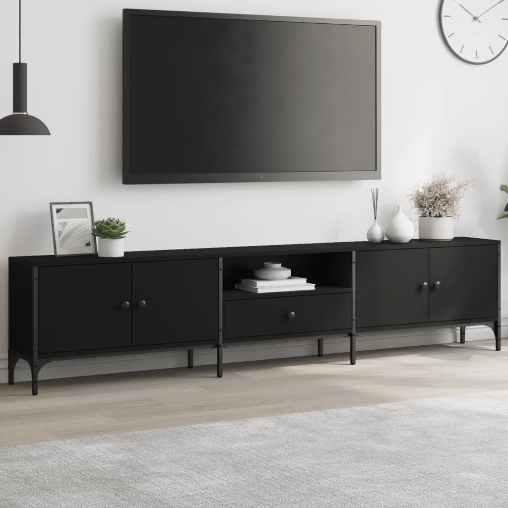 Mobile TV con Cassetto Nero 200x25x44 cm in Legno Multistrato