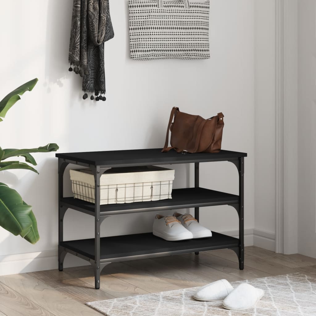 Panca Porta Scarpe Nera 70x38,5x49 cm in Legno Multistrato