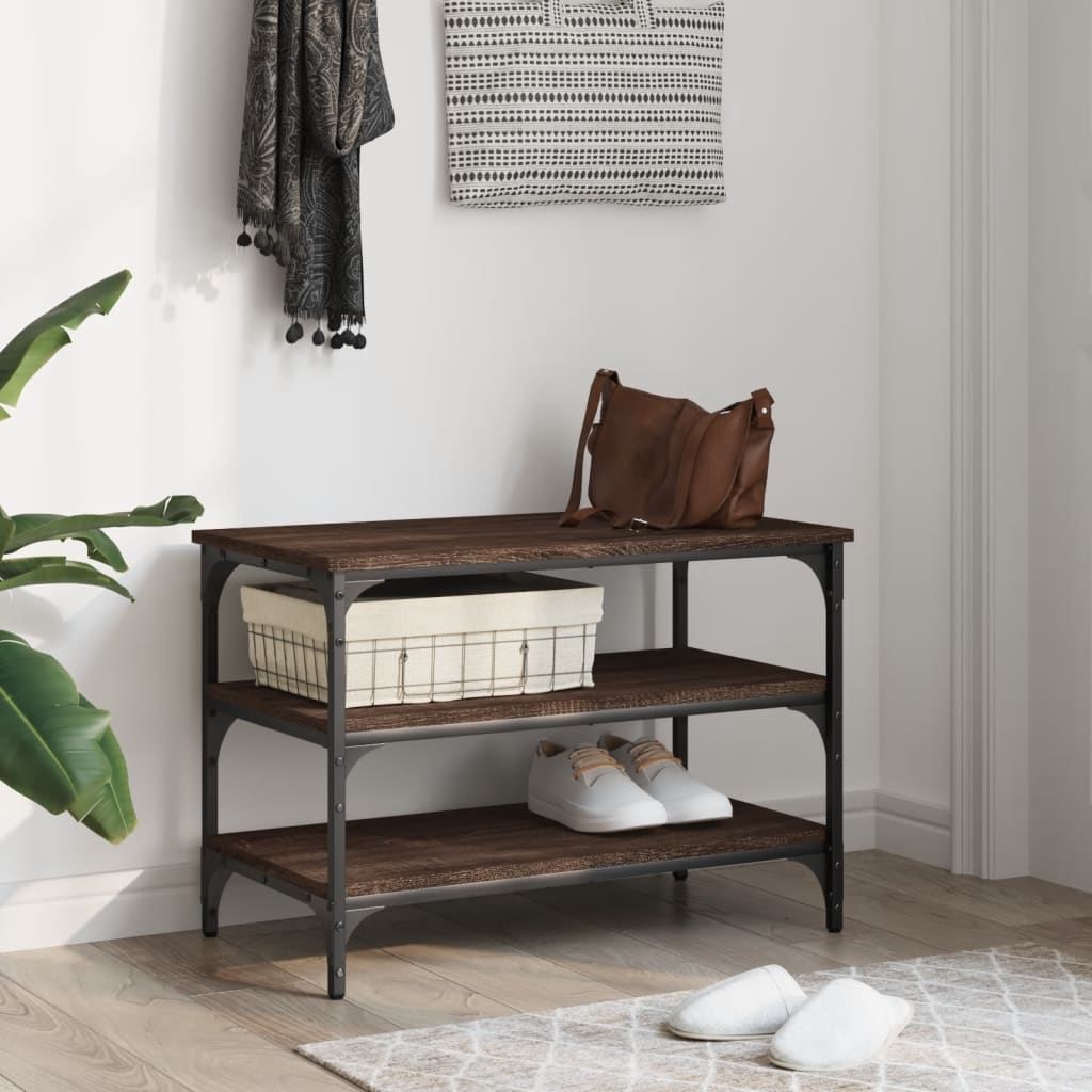 Panca Portascarpe Rovere Marrone 70x38,5x49cm Legno Multistrato