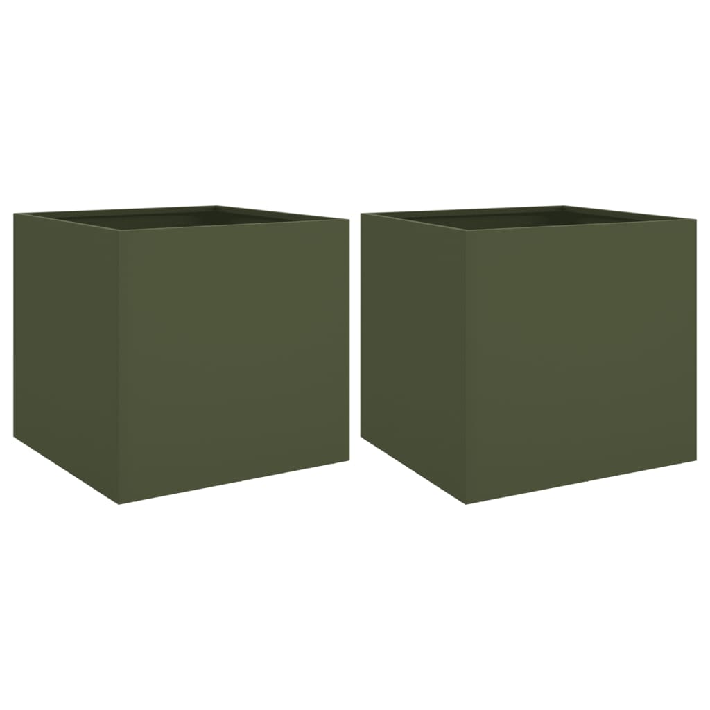 Fioriere 2 pz Verde Oliva 42x40x39 cm in Acciaio