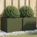 Fioriere 2 pz Verde Oliva 42x40x39 cm in Acciaio