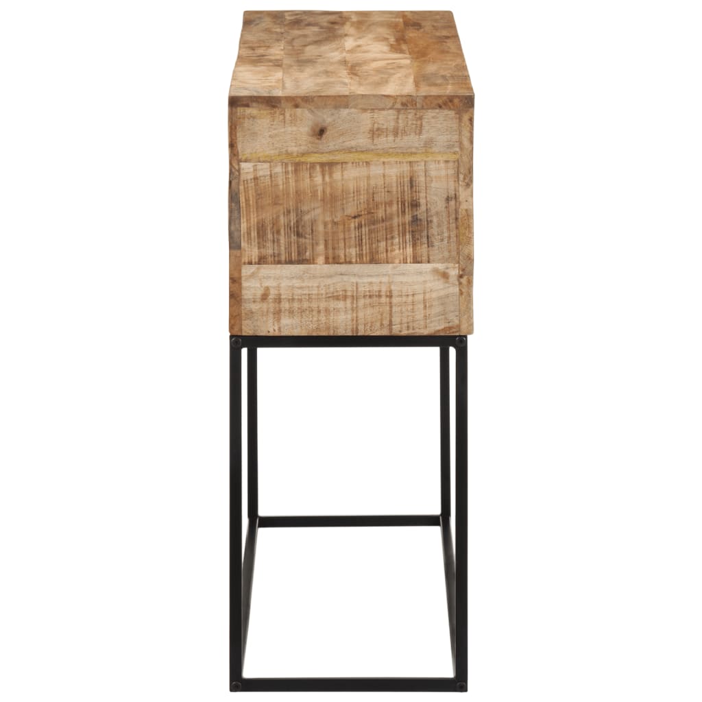 Tavolo Consolle 110x30x75cm Legno Massello Mango Grezzo e Ferro