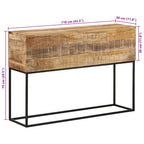 Tavolo Consolle 110x30x75cm Legno Massello Mango Grezzo e Ferro