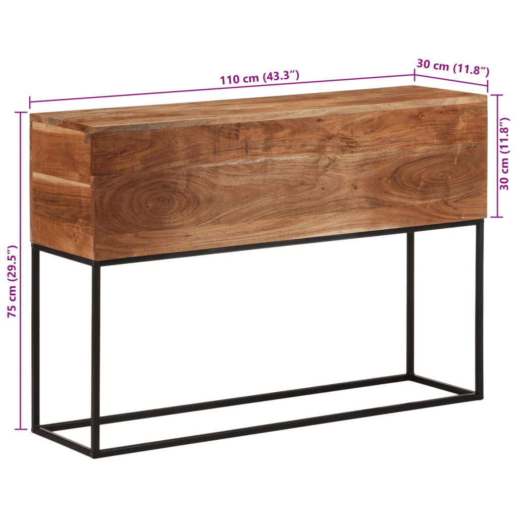 Tavolo Consolle 110x30x75cm in Legno Massello di Acacia e Ferro