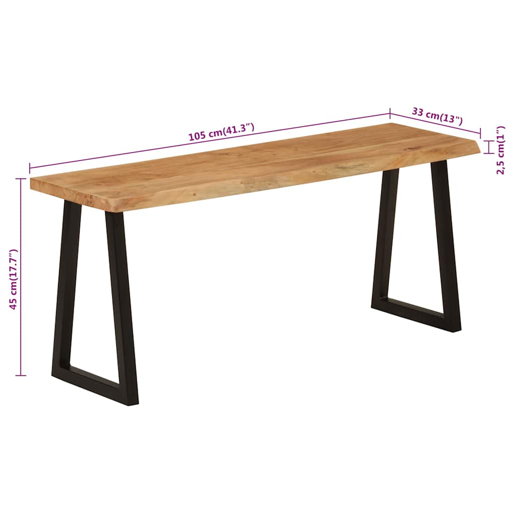 Panca con Bordi Vivi 105 cm in Legno Massello di Acacia