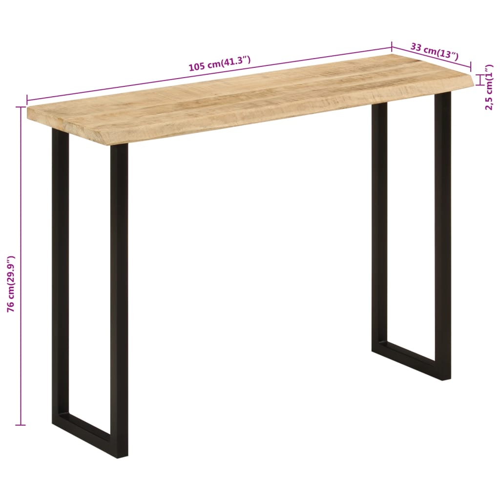 Tavolo Consolle Bordi Vivi 105x33x76 cm Legno Massello di Mango