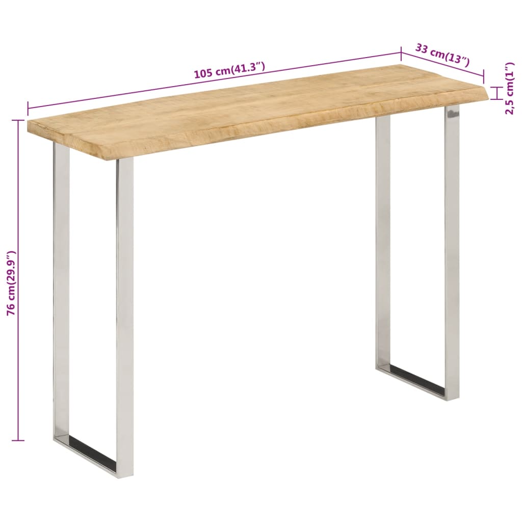 Tavolo Consolle Bordi Vivi 105x33x76 cm Legno Massello di Mango