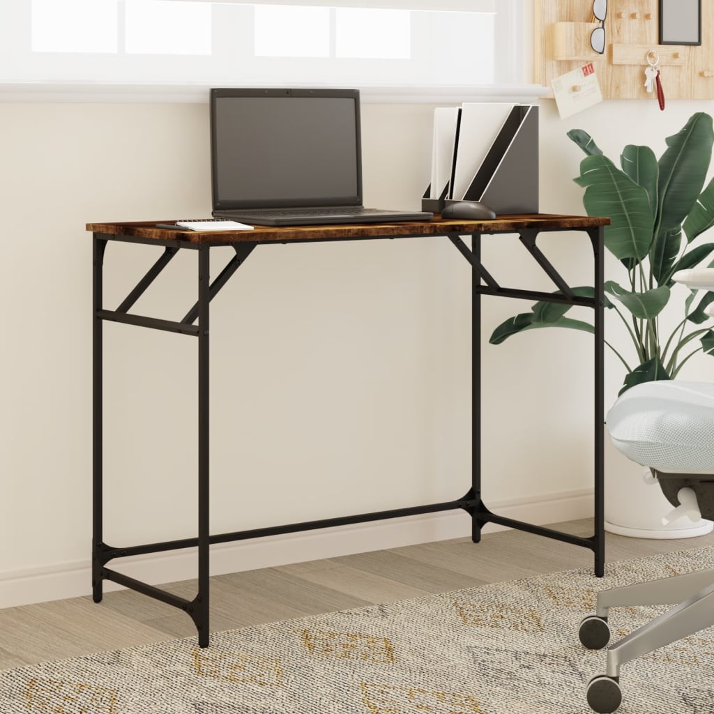 Scrivania Fumo 100x45x76cm Legno e Acciaio Verniciato a Polvere