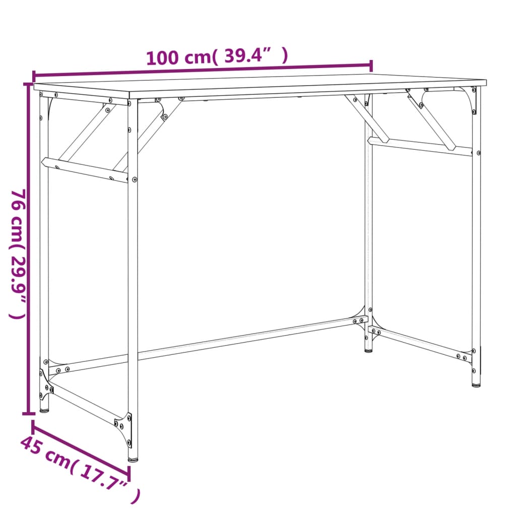 Scrivania Fumo 100x45x76cm Legno e Acciaio Verniciato a Polvere