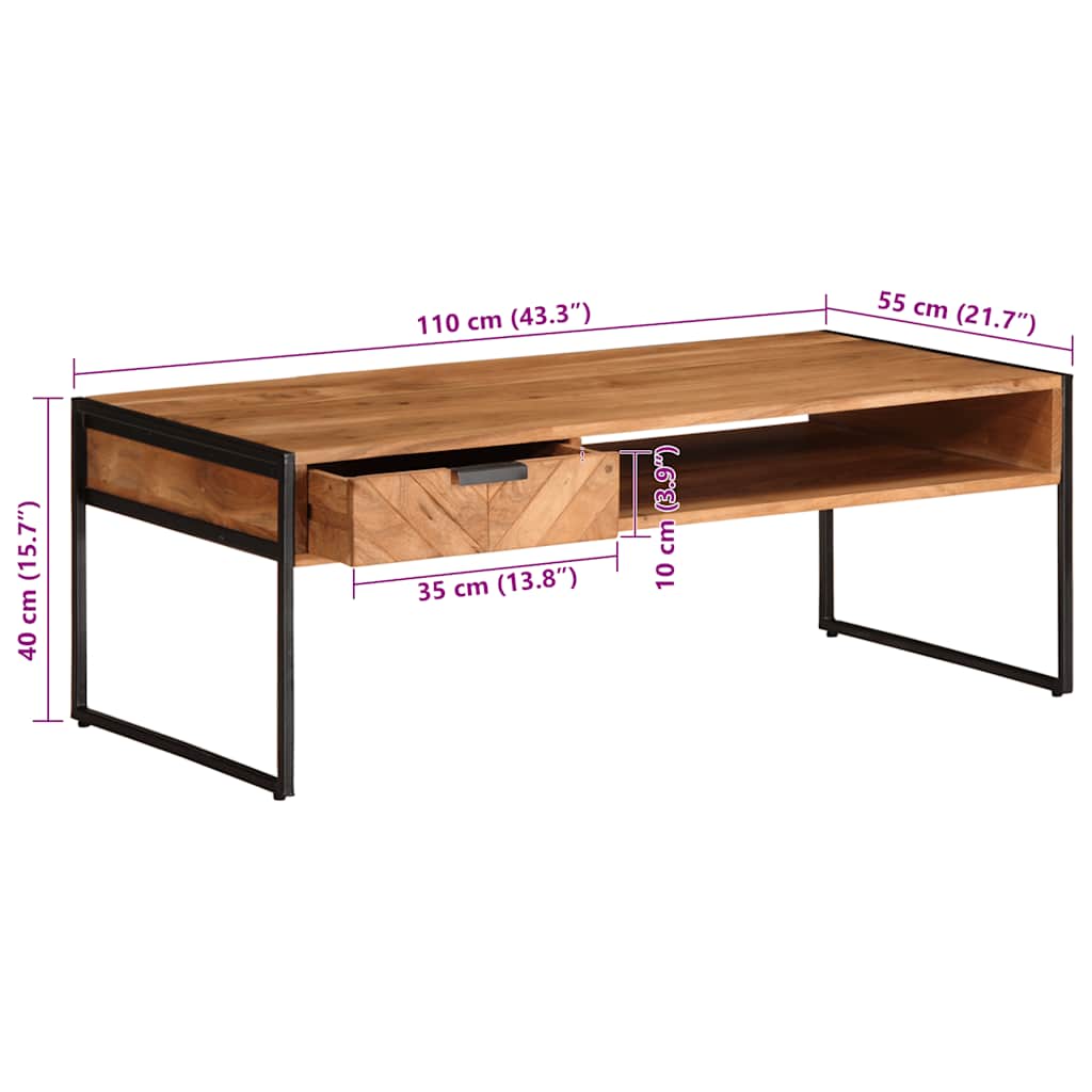 Tavolino da Salotto 110x55x40 cm in Legno Massello di Acacia